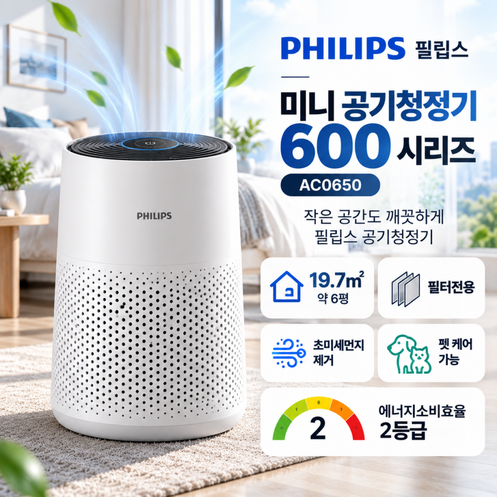 필립스 미니 공기청정기 600 시리즈 19.7㎡ AC0650 제품 이미지